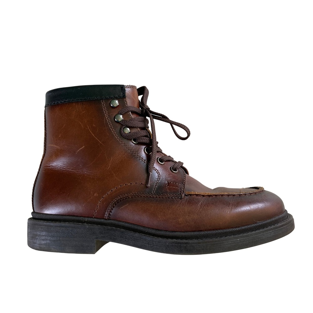 Zara Men's Brown Leather Ankle Lace-Up Chukka Boots Motorcycle (Size EU 40)